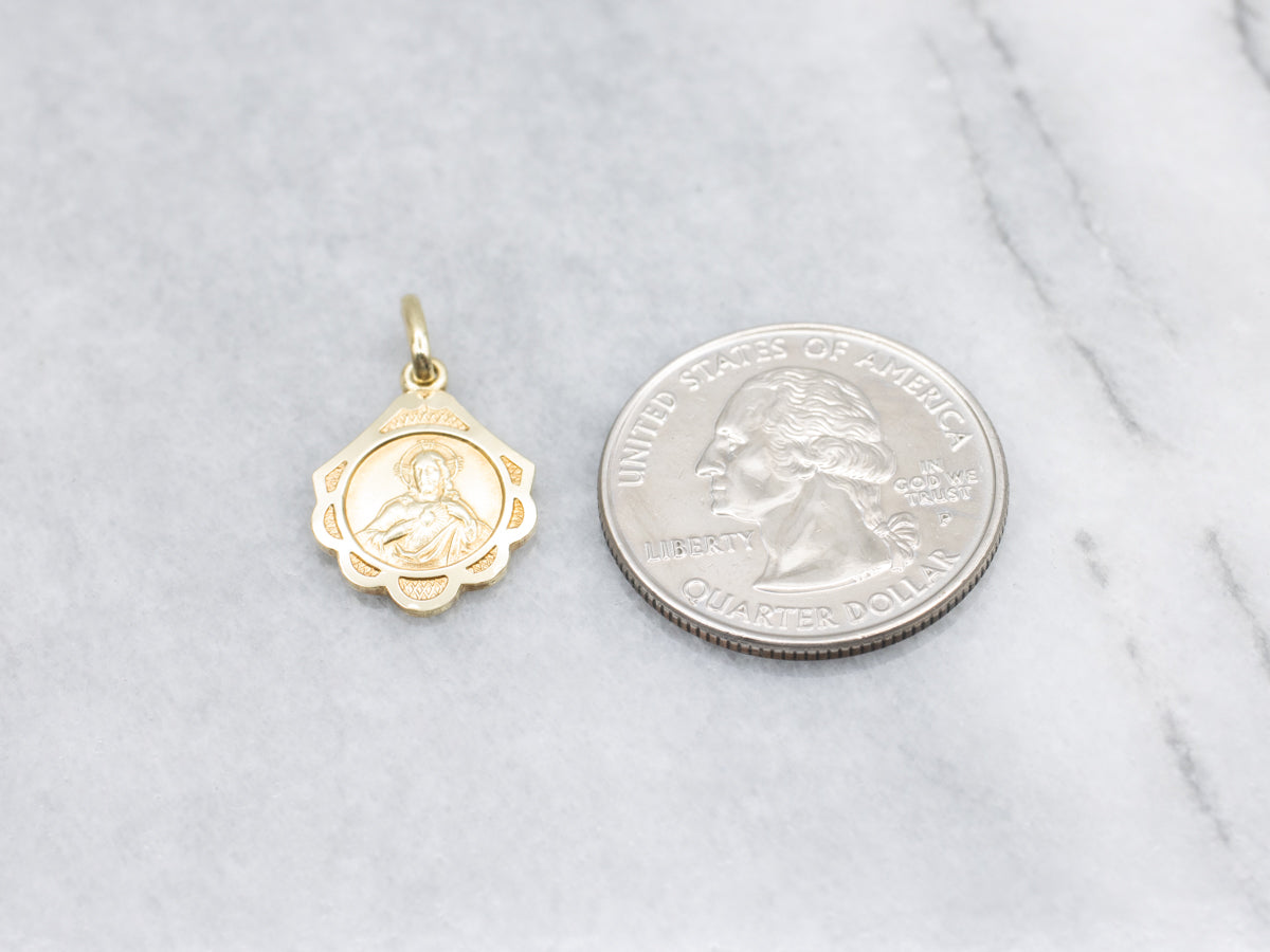 Italian Gold Sacred Heart Religious Medallion