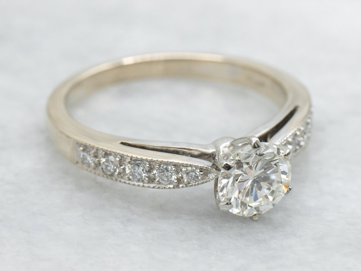 Modern Round Brilliant Diamond White Gold Engagement Ring