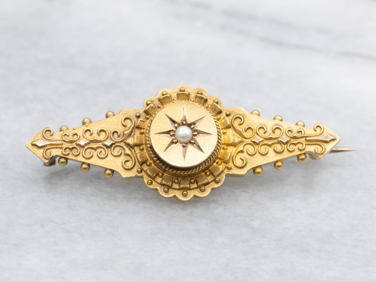 Antique Bloomed Gold Seed Pearl Brooch