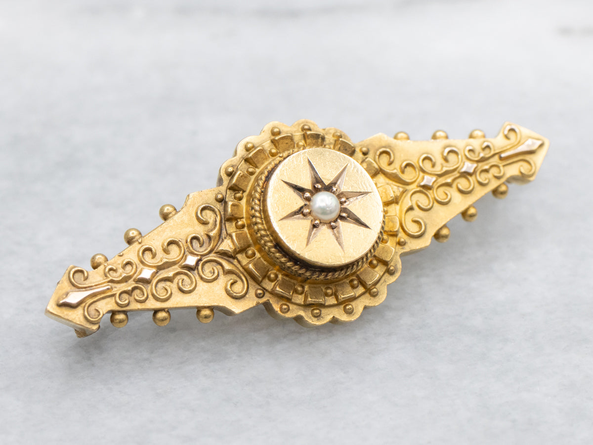 Antique Bloomed Gold Seed Pearl Brooch