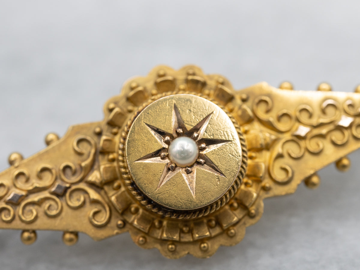 Antique Bloomed Gold Seed Pearl Brooch