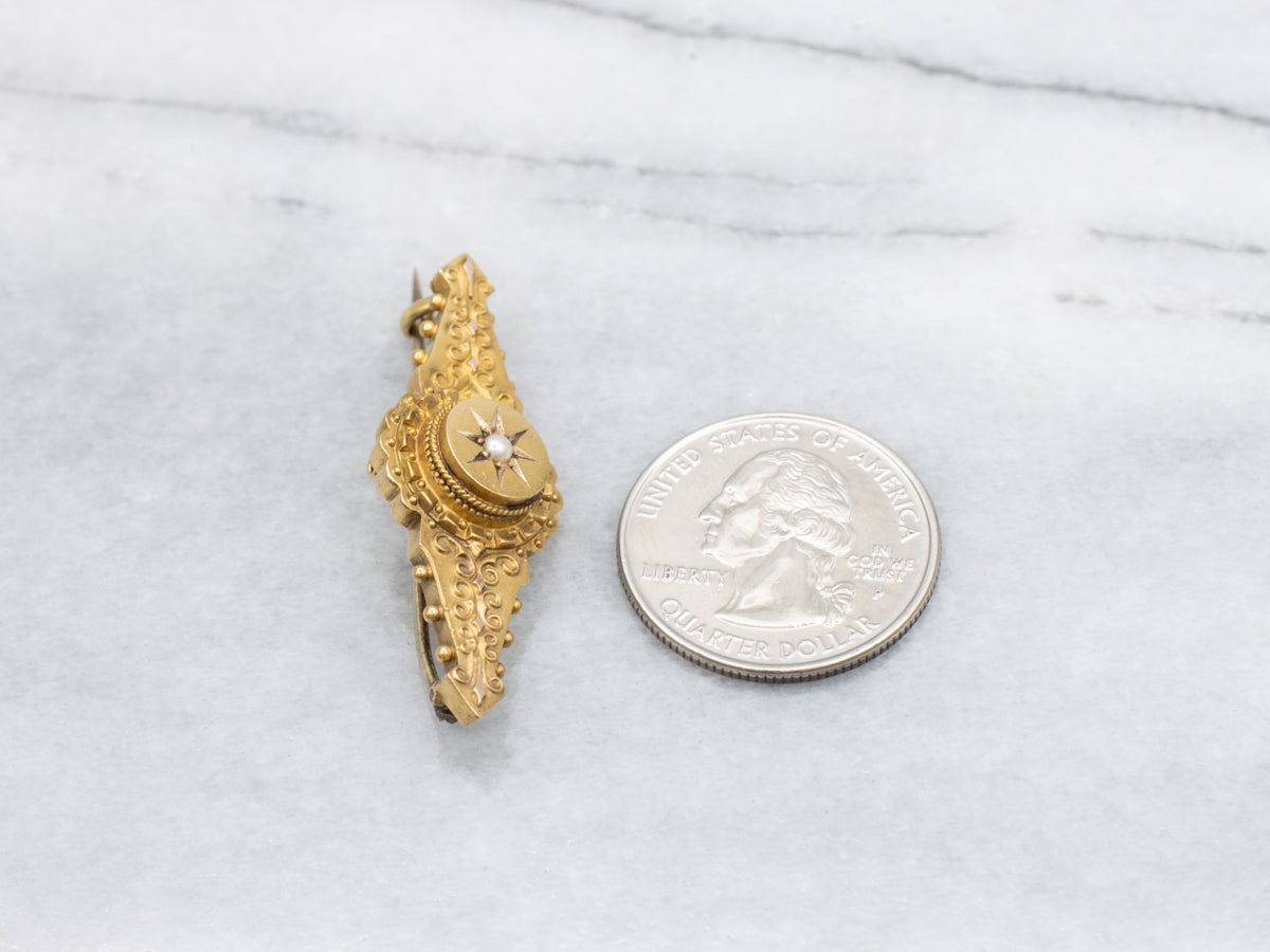 Antique Bloomed Gold Seed Pearl Brooch