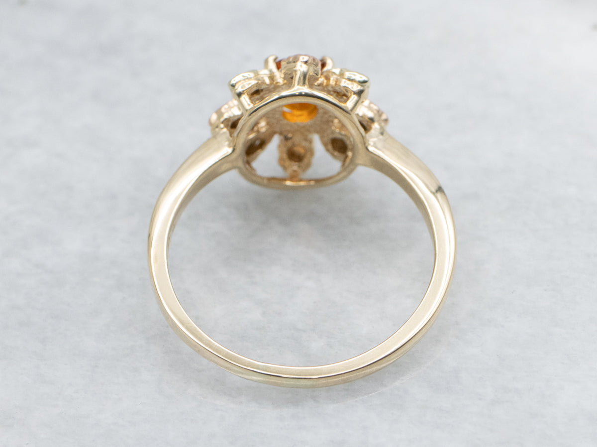 Citrine Solitaire in Vintage Black Hills Gold Style Ring