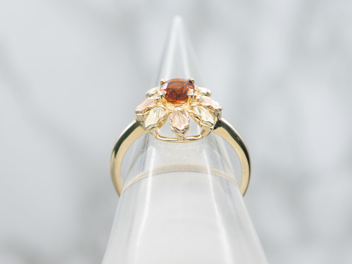 Citrine Solitaire in Vintage Black Hills Gold Style Ring
