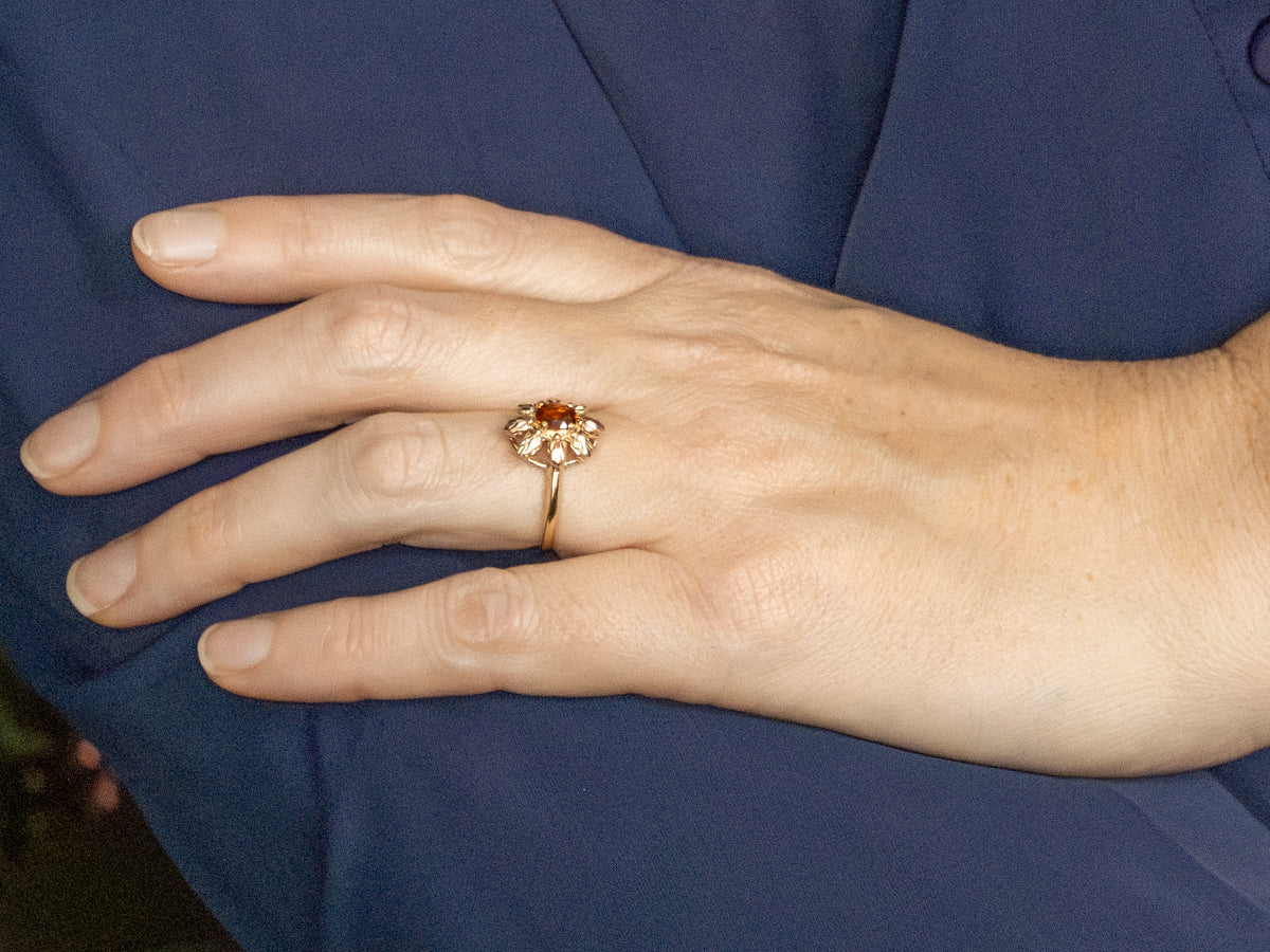 Citrine Solitaire in Vintage Black Hills Gold Style Ring