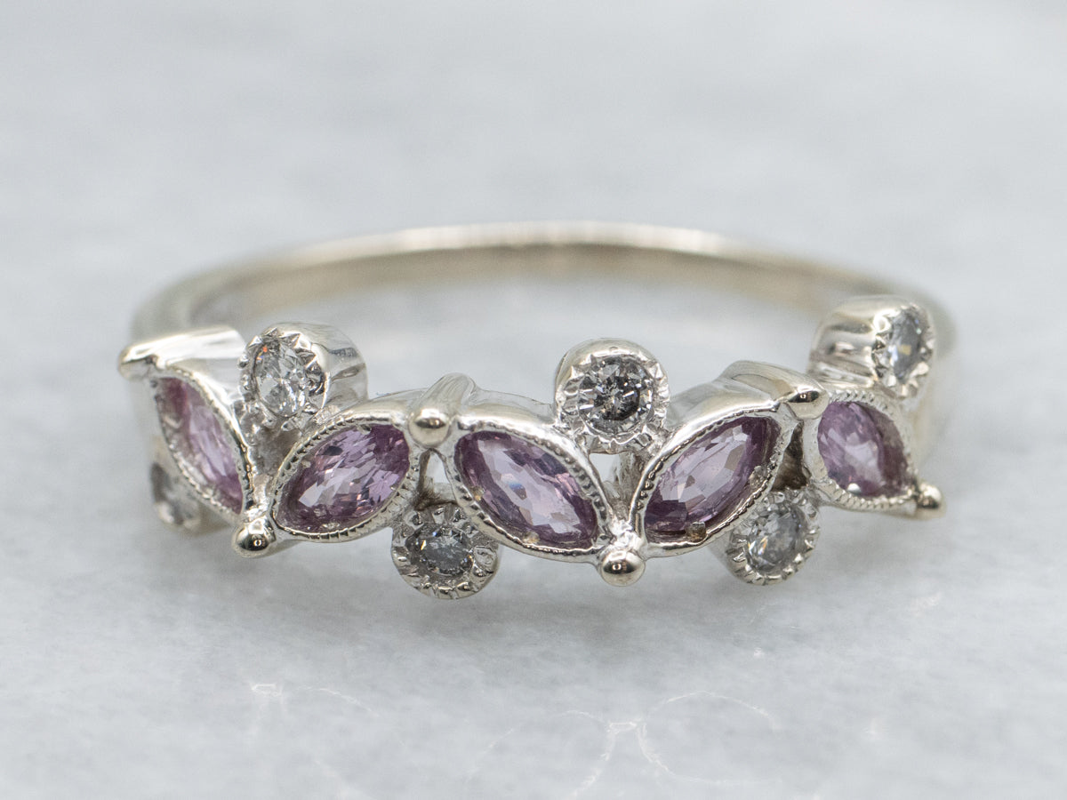 Marquise-Cut Pink Sapphire and Diamond Gold Band