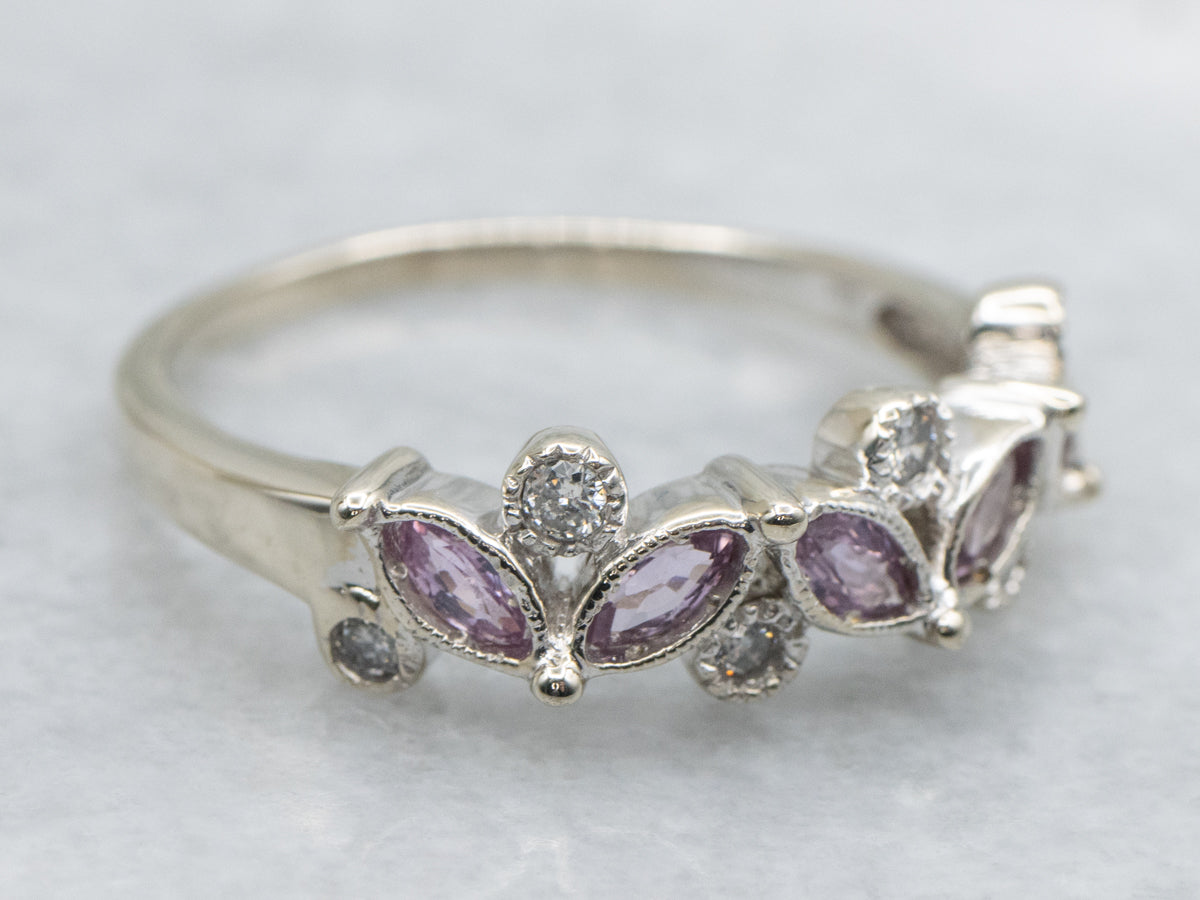 Marquise-Cut Pink Sapphire and Diamond Gold Band