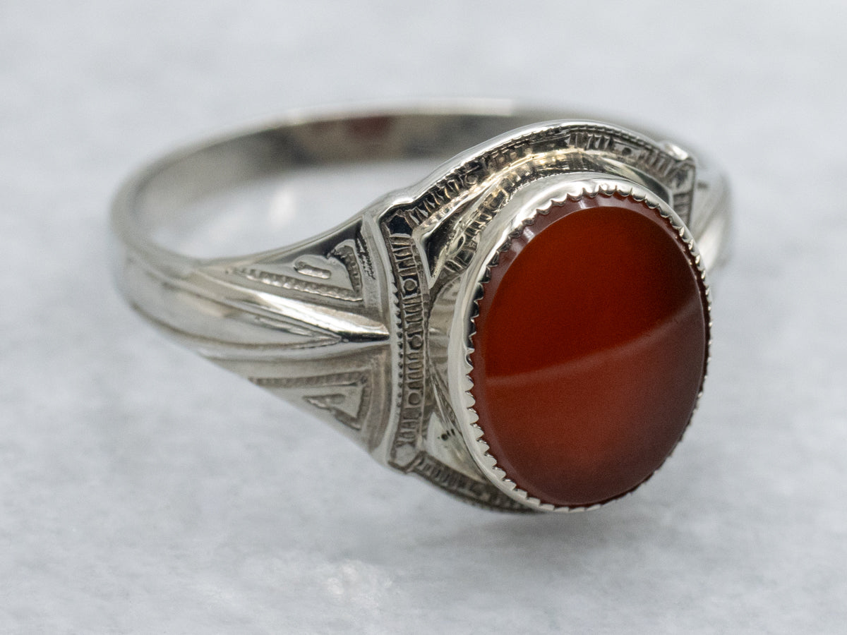 Belais Carnelian Art Deco Era Solitaire Ring