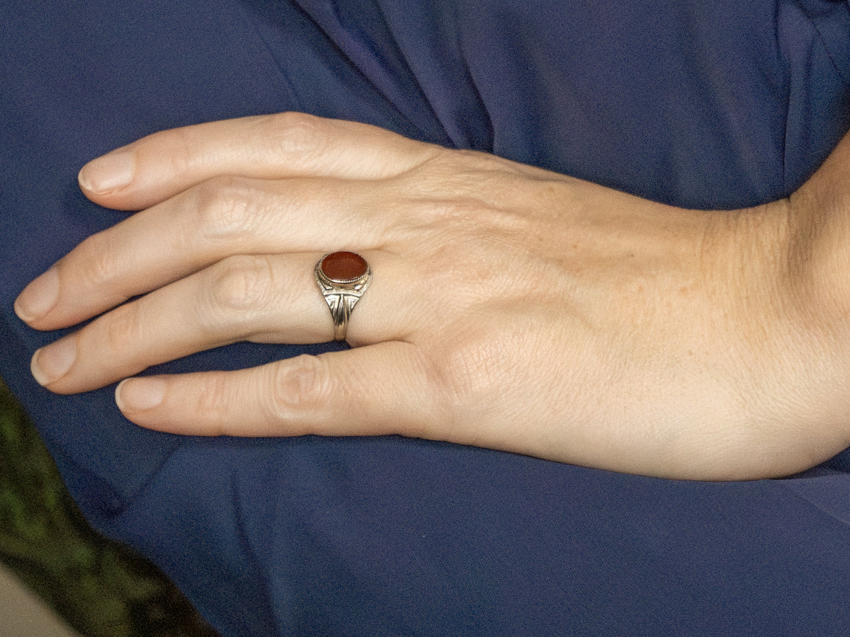 Belais Carnelian Art Deco Era Solitaire Ring