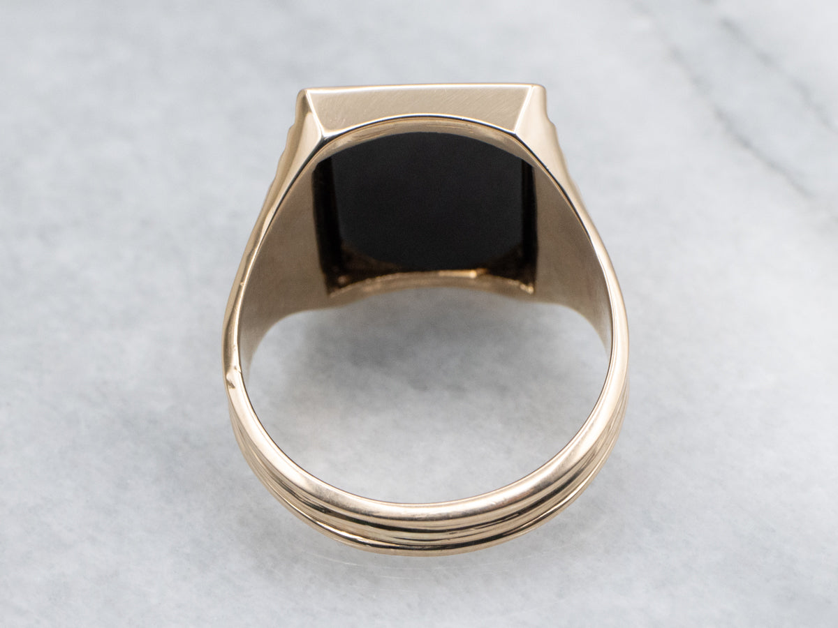 Vintage Men's Yellow Gold Black Onyx Masonic Ring
