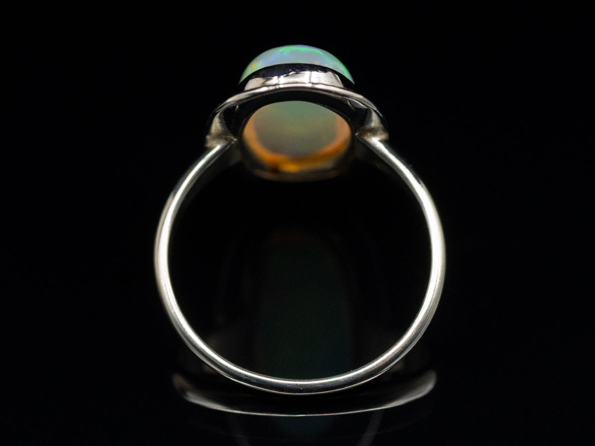 Opal Cabochon in Vintage White Gold Etched Bezel Setting