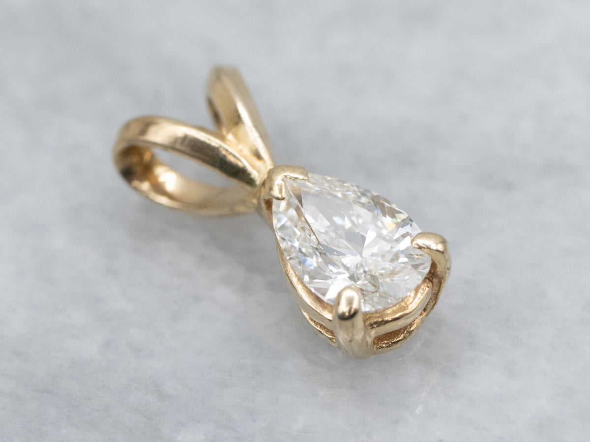 Pear-Cut Diamond Yellow Gold Solitaire Pendant