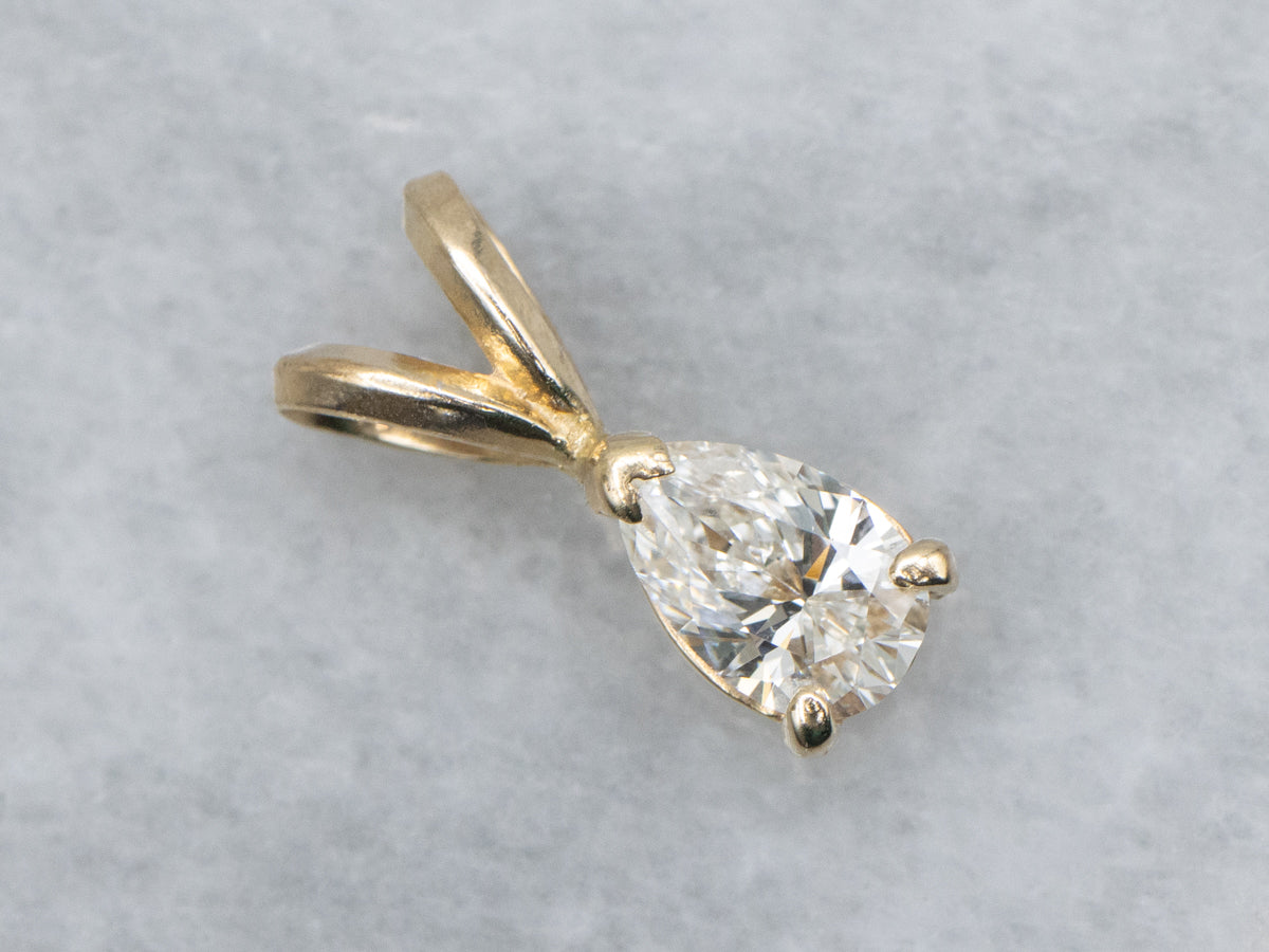 Pear-Cut Diamond Yellow Gold Solitaire Pendant