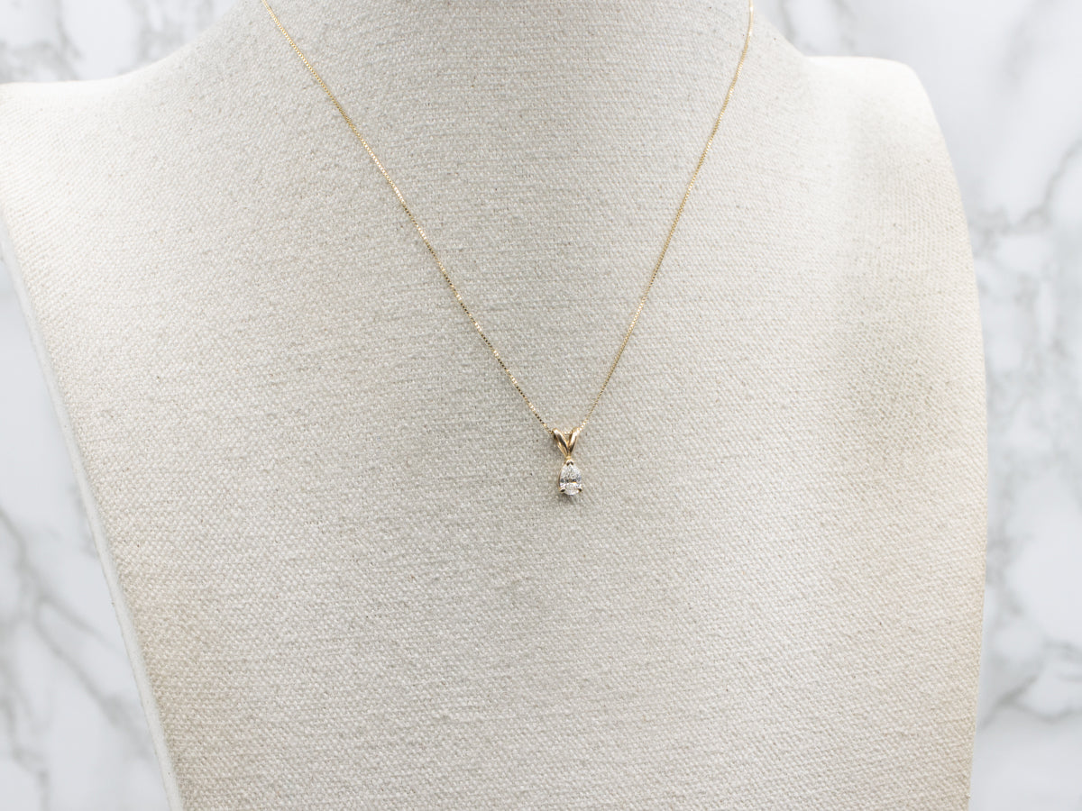 Pear-Cut Diamond Yellow Gold Solitaire Pendant