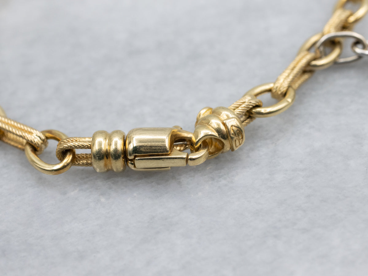 Italian 18-Karat Gold Link Bracelet with Diamond Heart Key Charm
