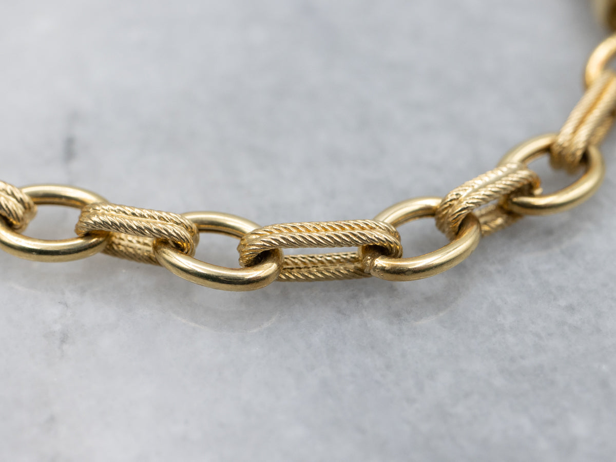 Italian 18-Karat Gold Link Bracelet with Diamond Heart Key Charm