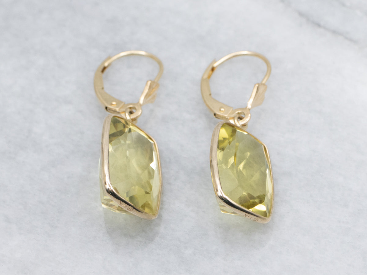 Lemon Quartz and Yellow Gold Gemstone Drop Earrings