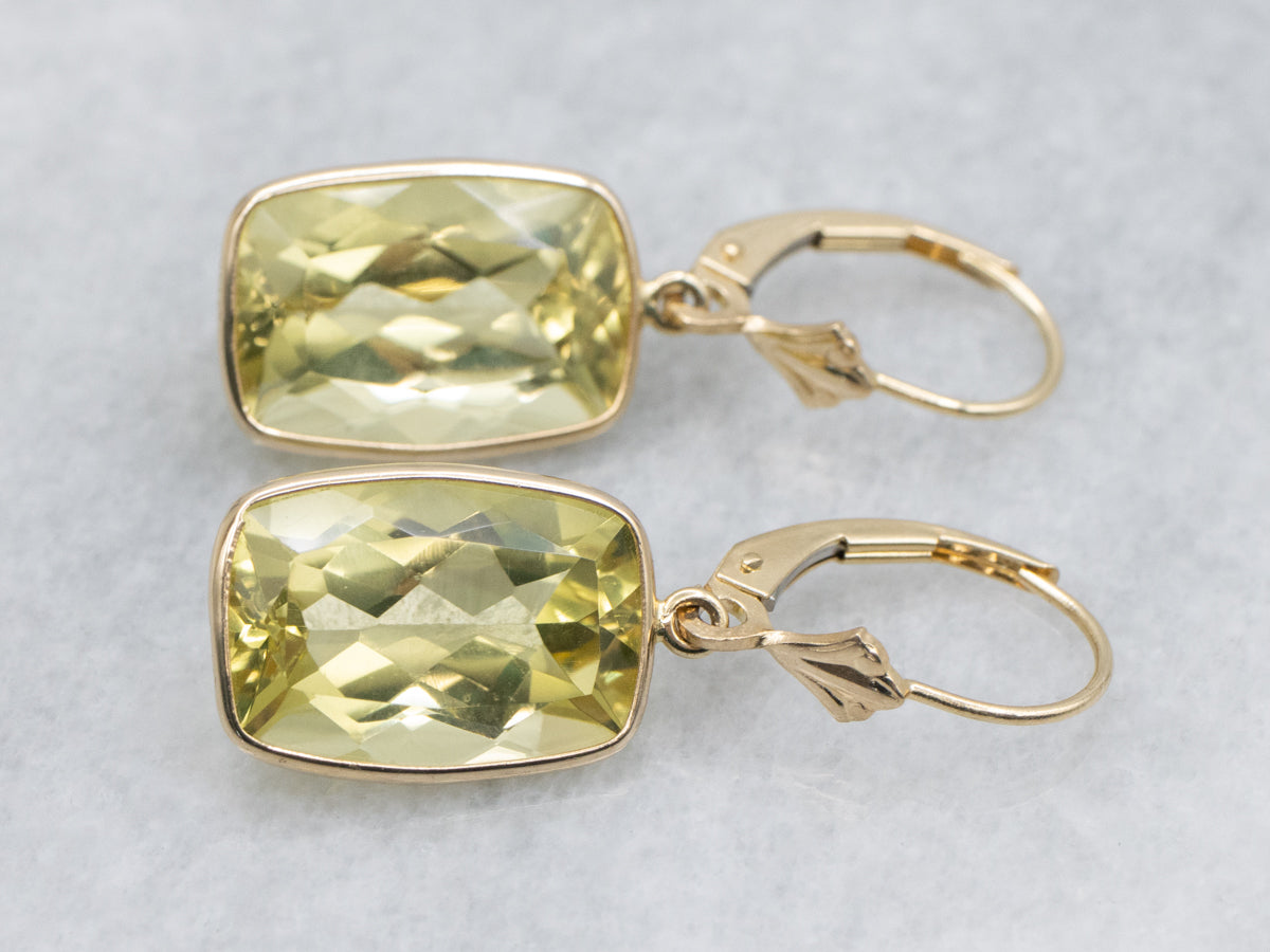 Lemon Quartz and Yellow Gold Gemstone Drop Earrings