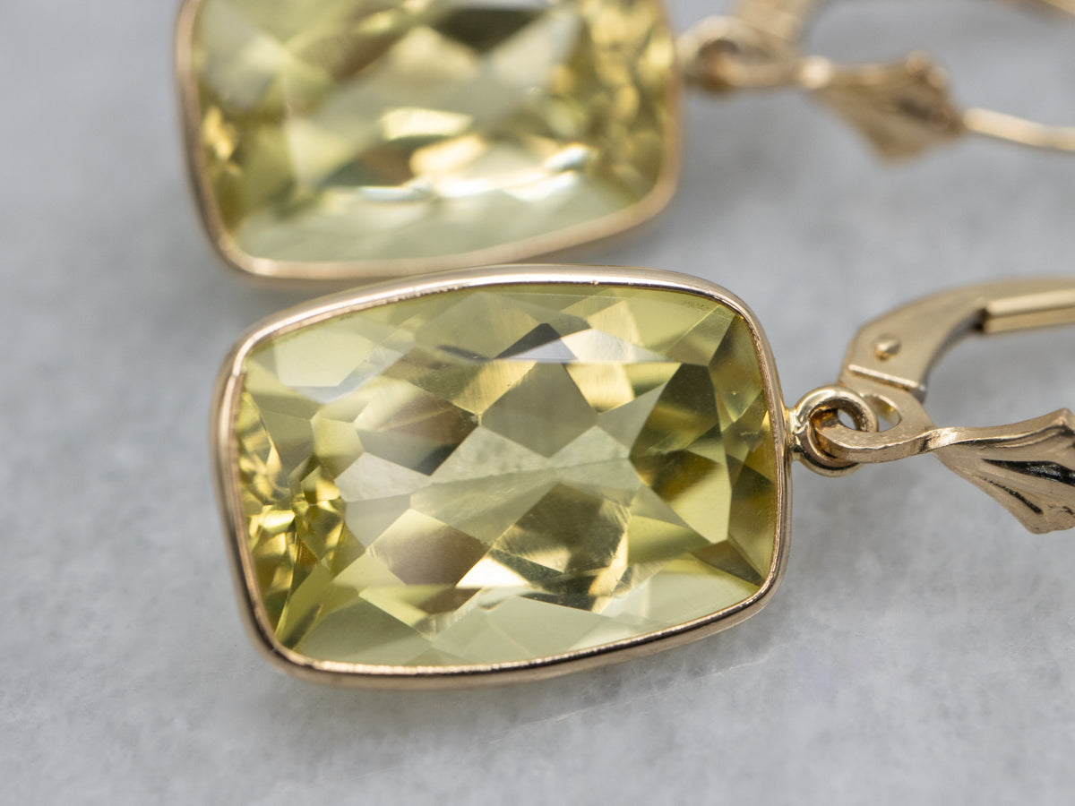 Lemon Quartz and Yellow Gold Gemstone Drop Earrings