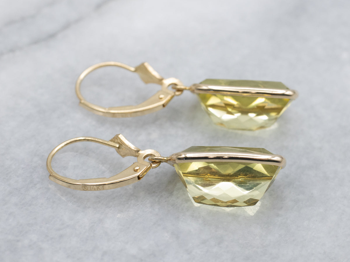 Lemon Quartz and Yellow Gold Gemstone Drop Earrings