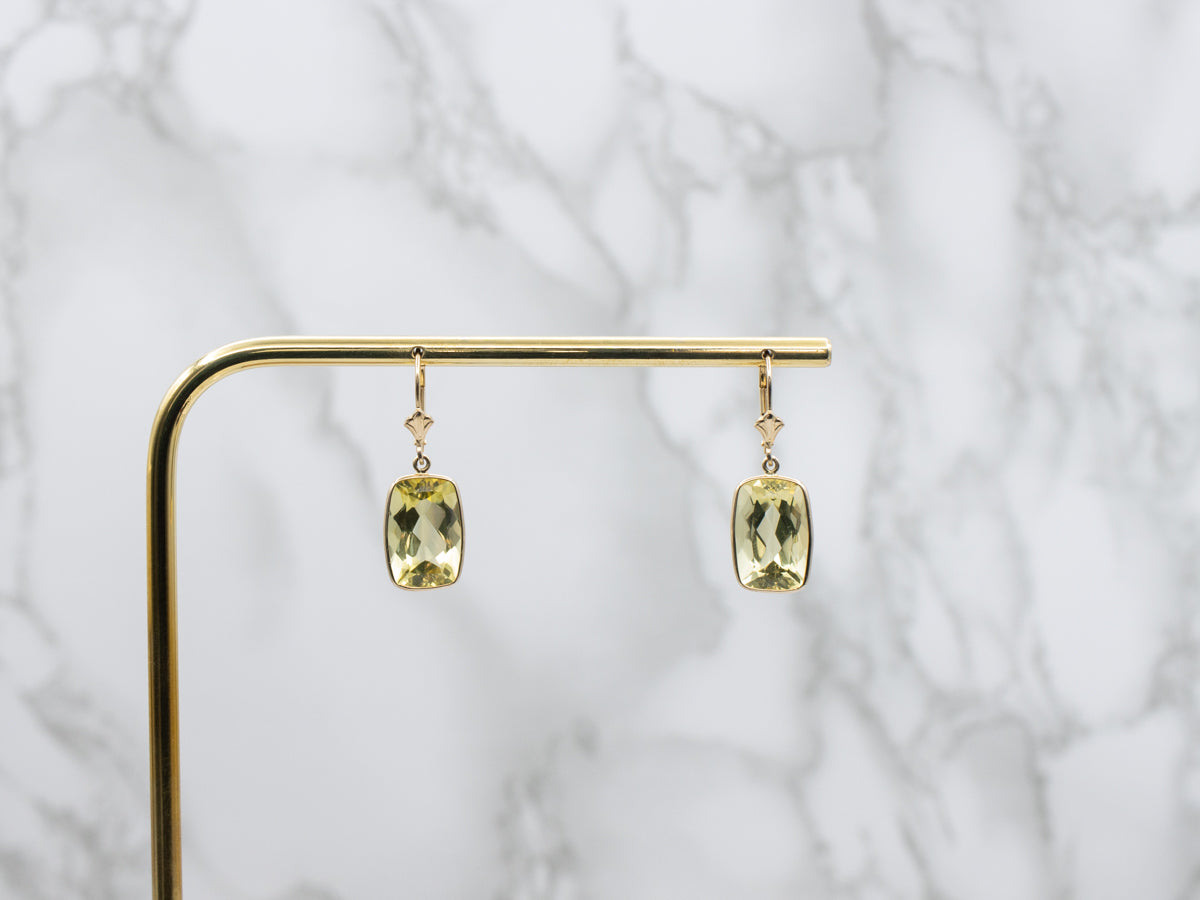 Lemon Quartz and Yellow Gold Gemstone Drop Earrings