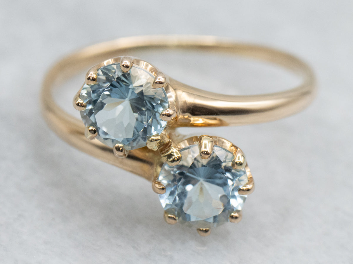 Vintage Blue Topaz Yellow Gold Bypass Ring