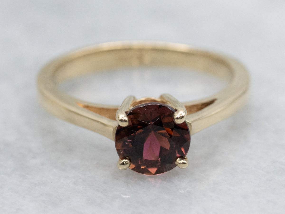 Bi-Color Tourmaline Yellow Gold Solitaire Ring