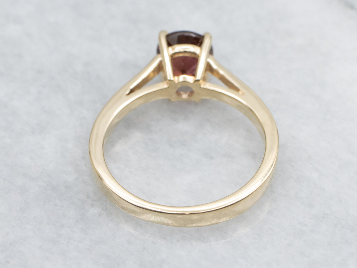 Bi-Color Tourmaline Yellow Gold Solitaire Ring