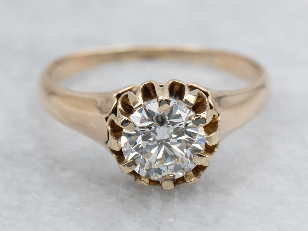 Antique Gold Belcher Set Diamond Solitaire Engagement Ring