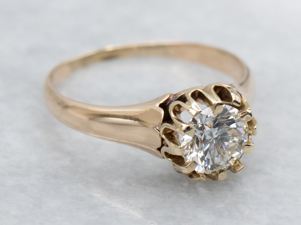 Antique Gold Belcher Set Diamond Solitaire Engagement Ring