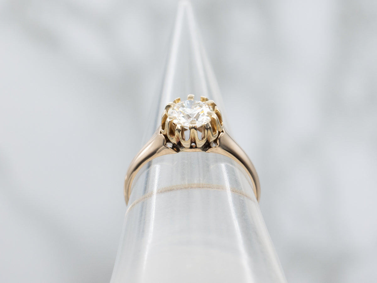 Antique Gold Belcher Set Diamond Solitaire Engagement Ring