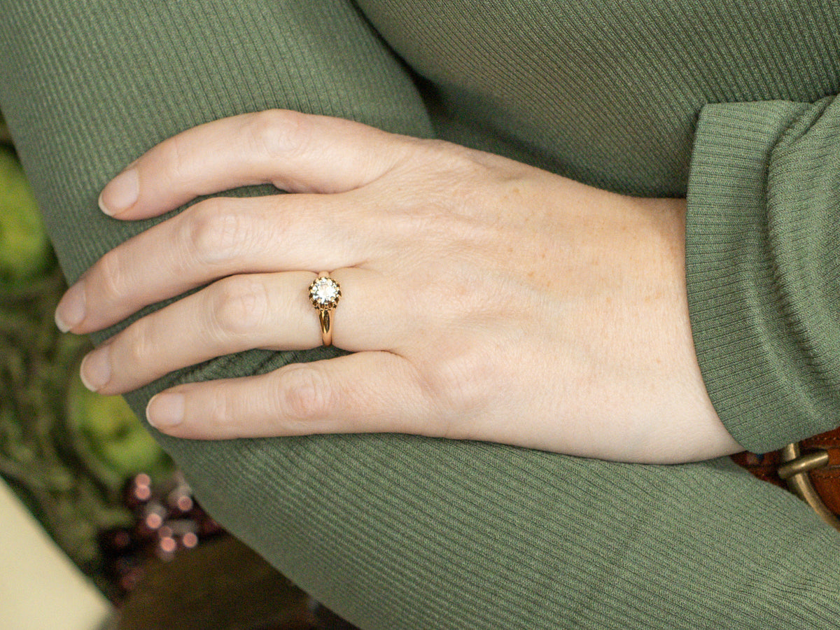 Antique Gold Belcher Set Diamond Solitaire Engagement Ring