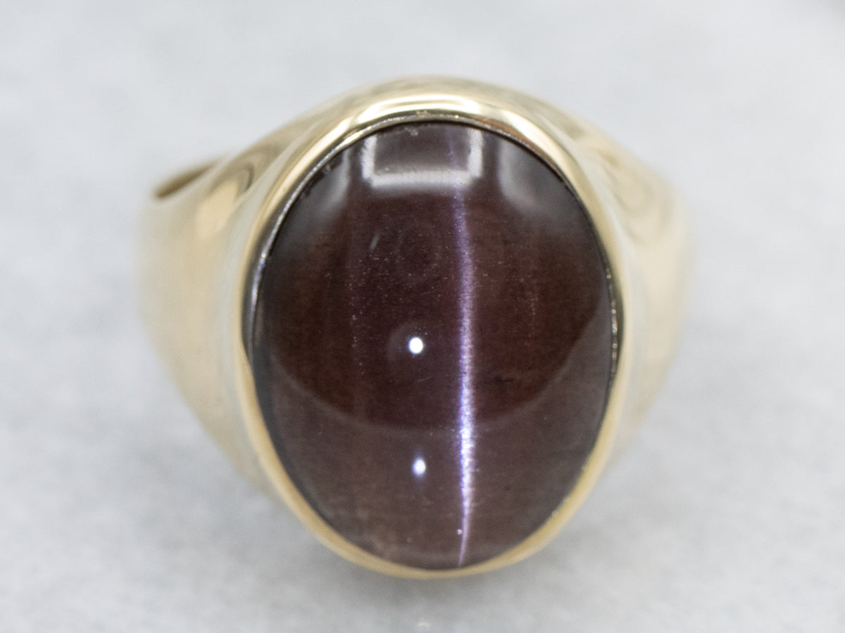 Unisex Scapolite Cat's Eye Yellow Gold Statement Ring