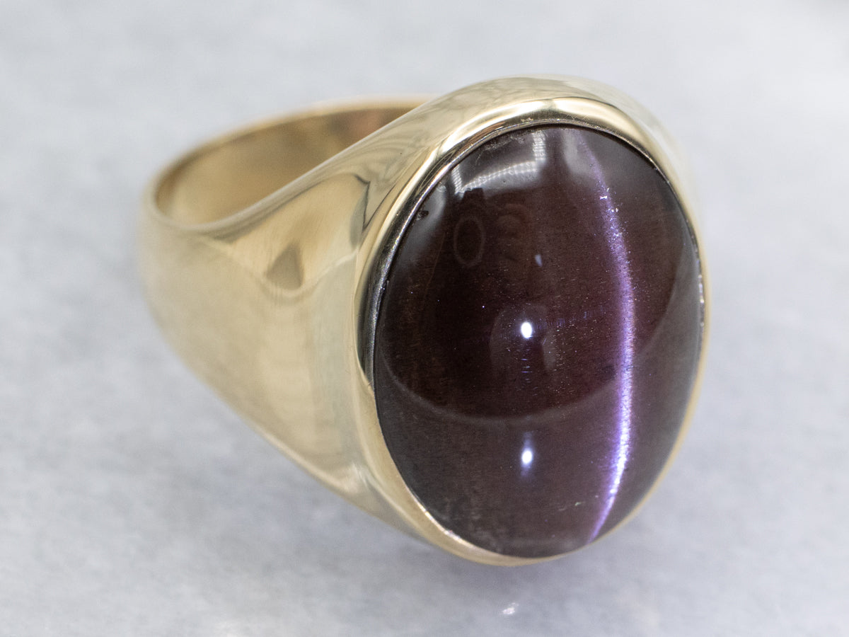 Unisex Scapolite Cat's Eye Yellow Gold Statement Ring