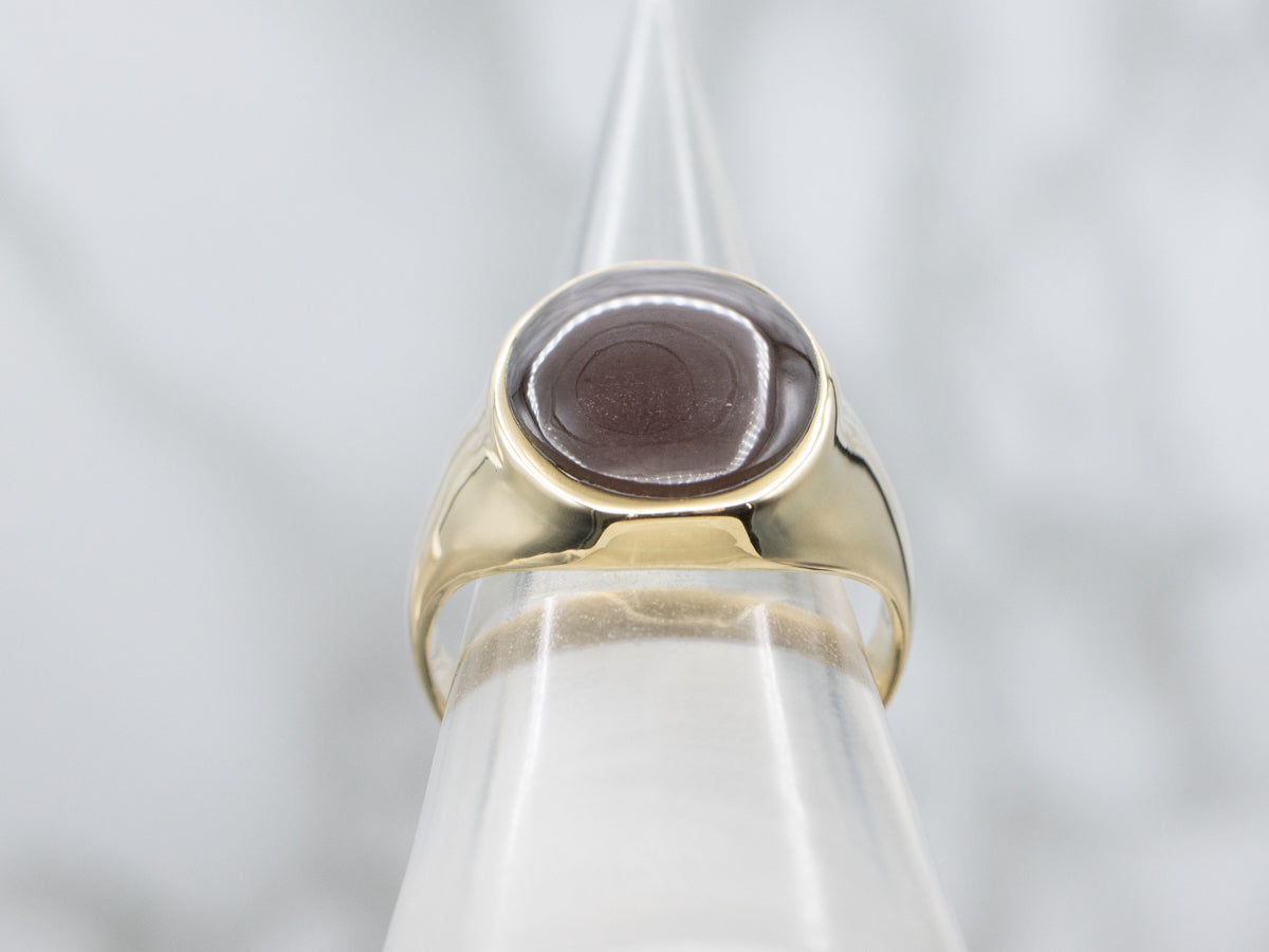 Unisex Scapolite Cat's Eye Yellow Gold Statement Ring