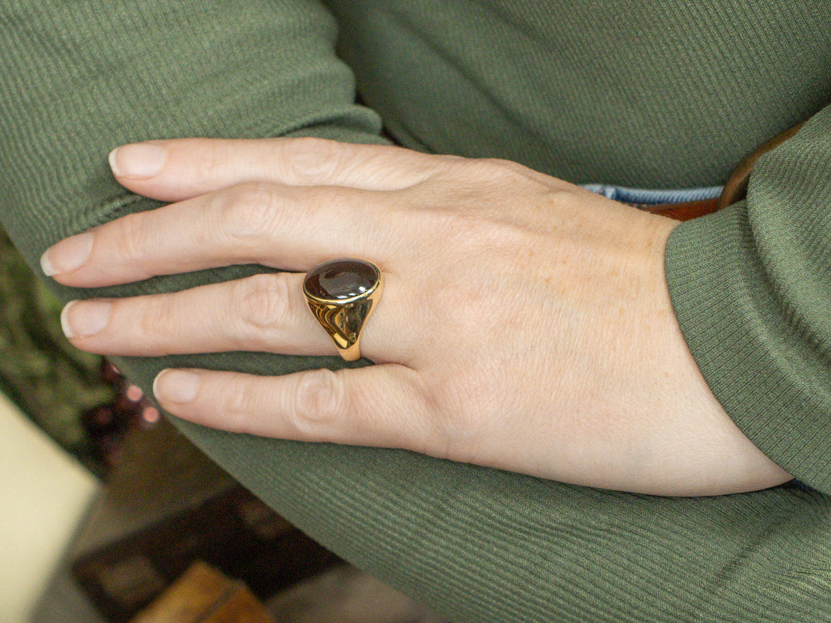 Unisex Scapolite Cat's Eye Yellow Gold Statement Ring