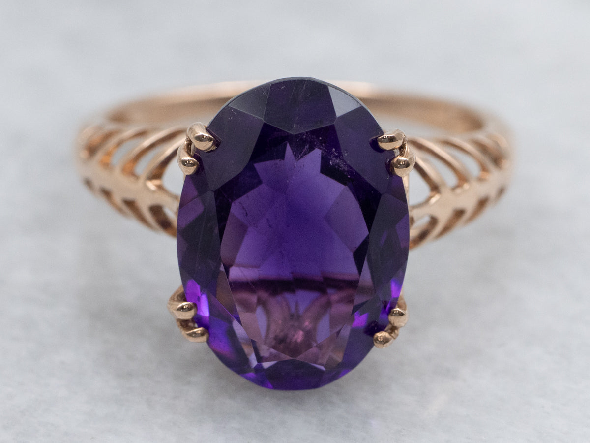 Oval Cut Amethyst in Vintage Gold Filigree Setting