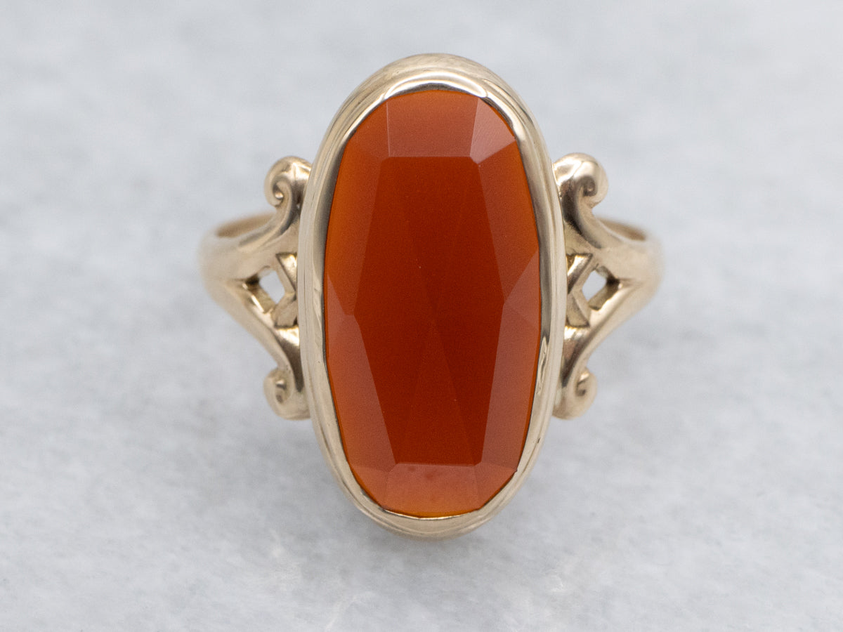 Faceted Carnelian Cabochon Vintage Gold Ring