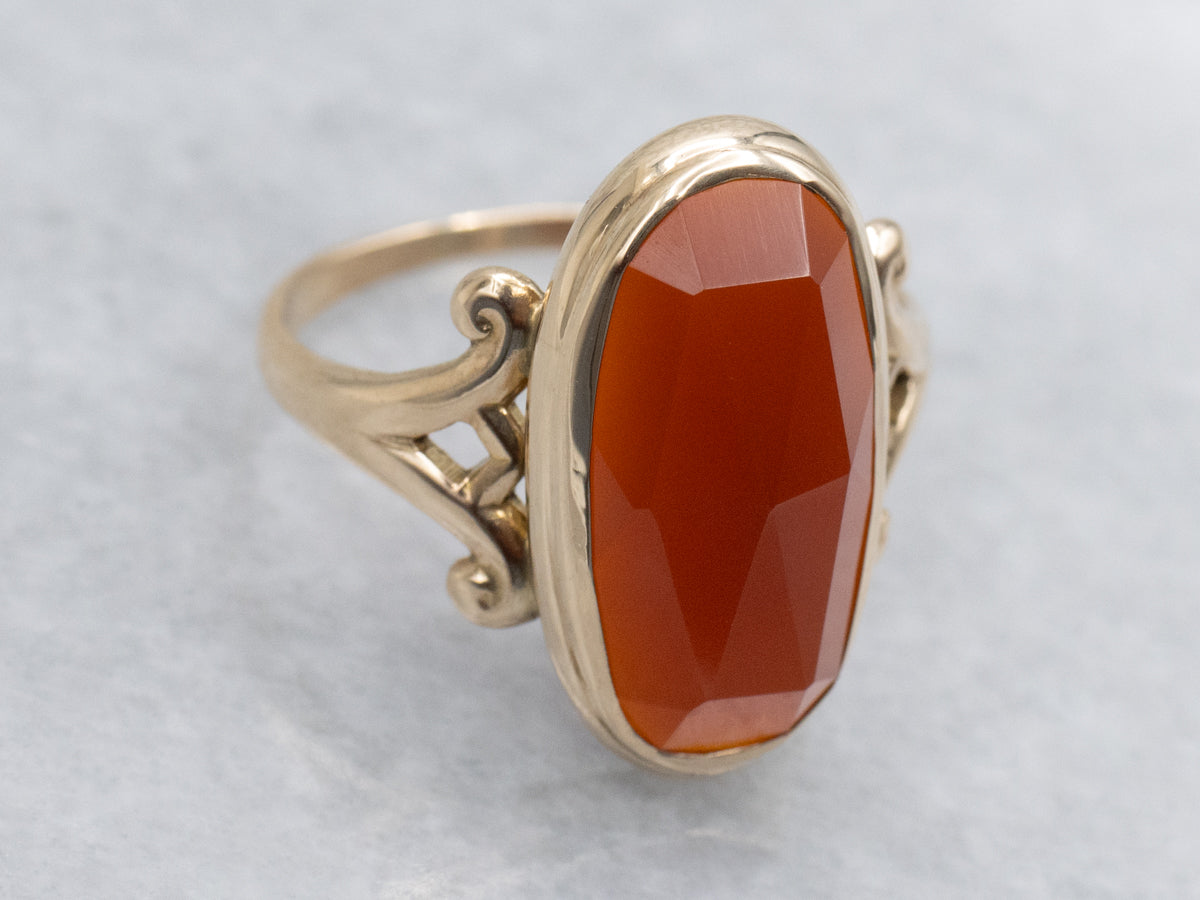 Faceted Carnelian Cabochon Vintage Gold Ring
