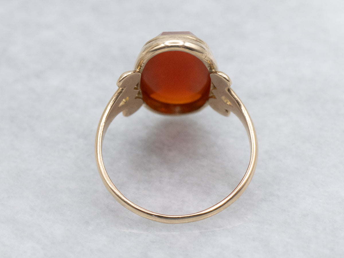 Faceted Carnelian Cabochon Vintage Gold Ring