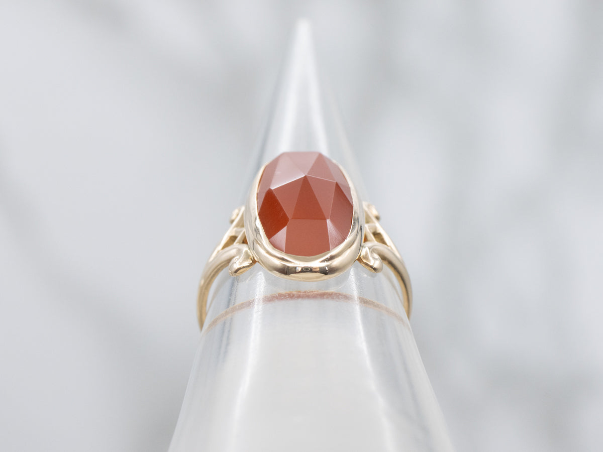 Faceted Carnelian Cabochon Vintage Gold Ring