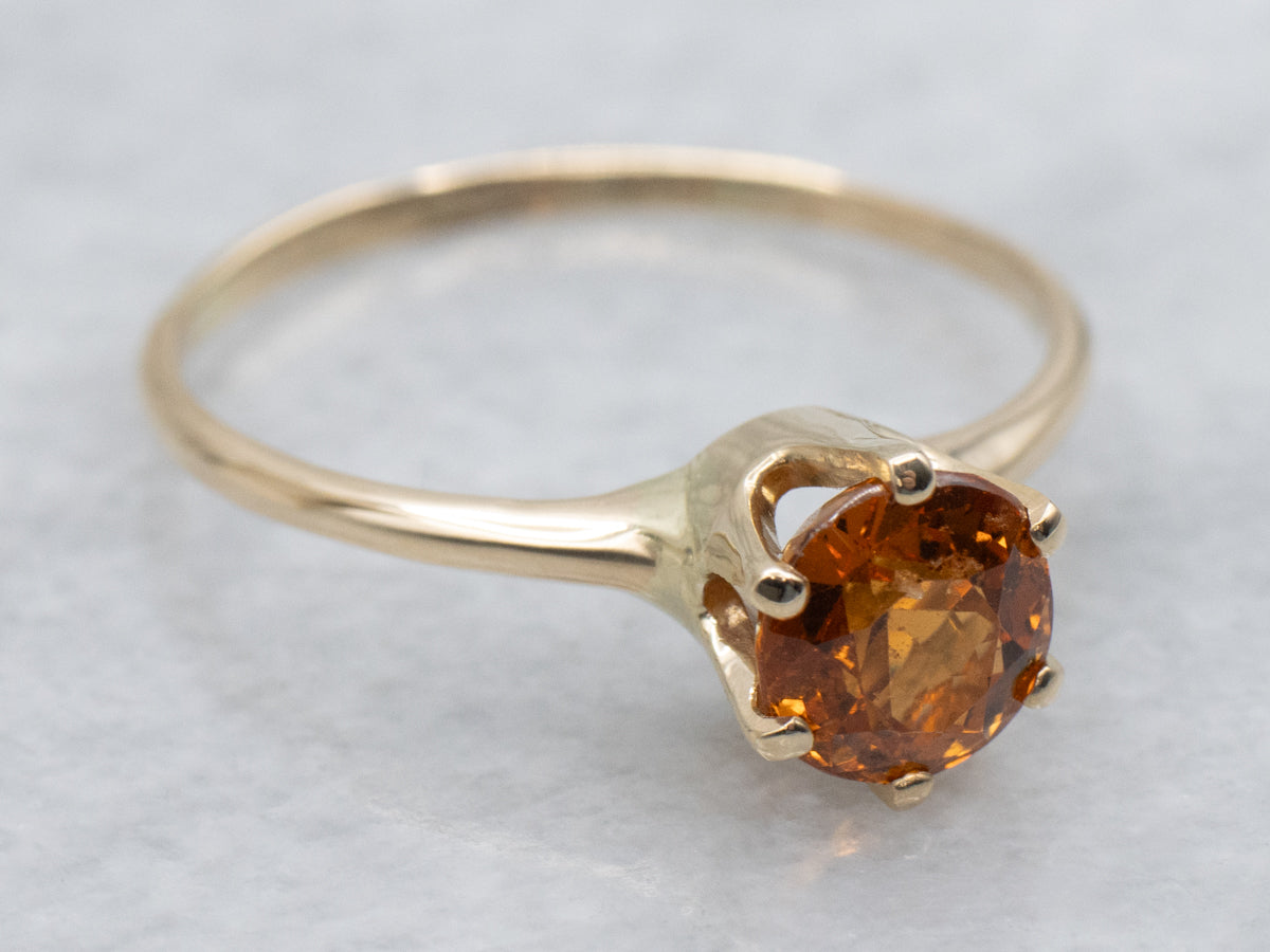Mandarin Spessartite Garnet Yellow Gold Solitaire Ring