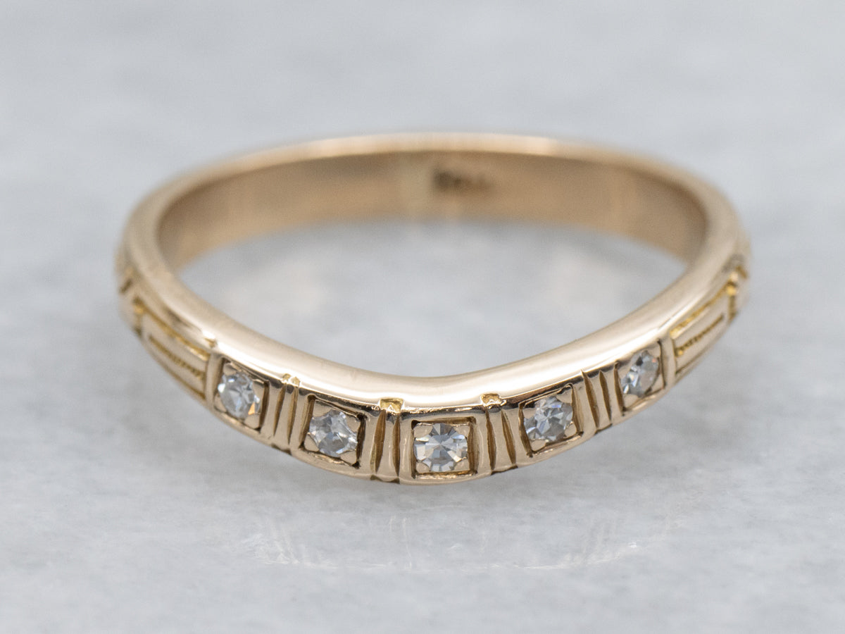 Vintage Yellow Gold Curved Diamond Band