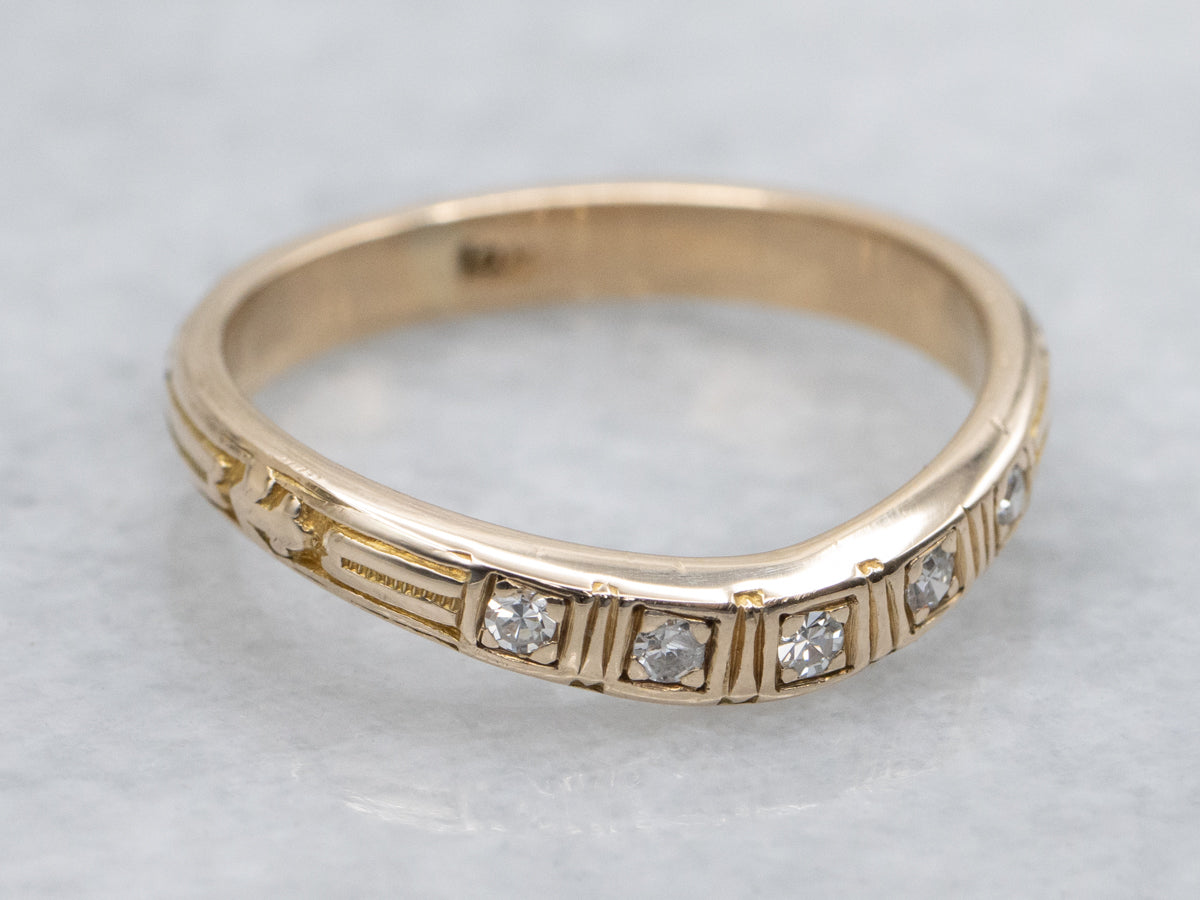 Vintage Yellow Gold Curved Diamond Band