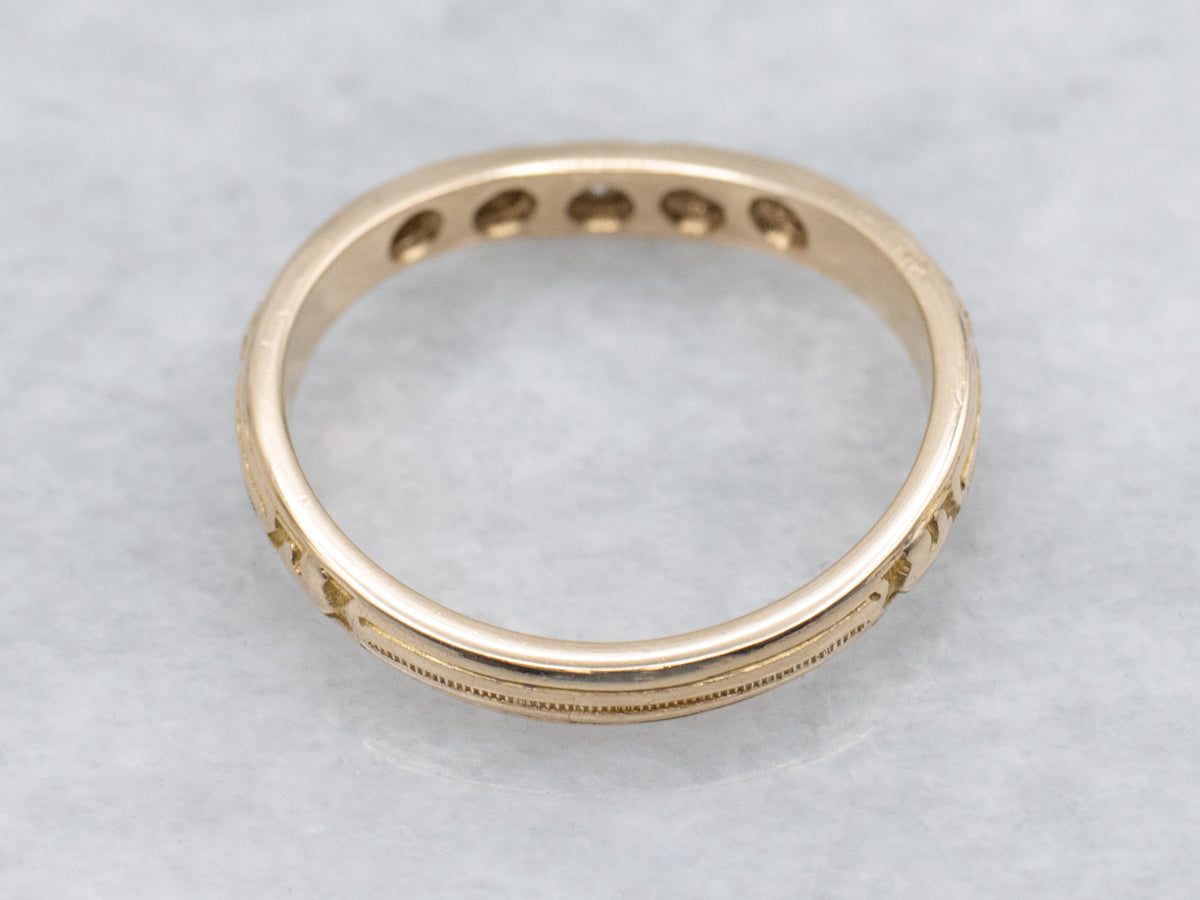 Vintage Yellow Gold Curved Diamond Band