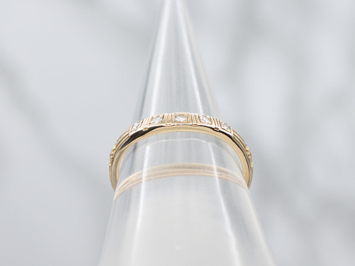Vintage Yellow Gold Curved Diamond Band