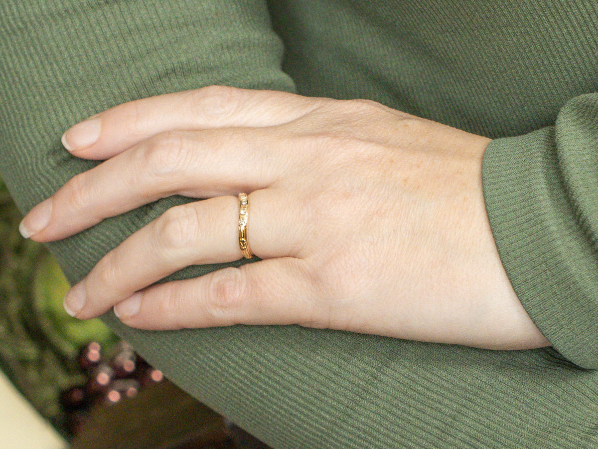 Vintage Yellow Gold Curved Diamond Band