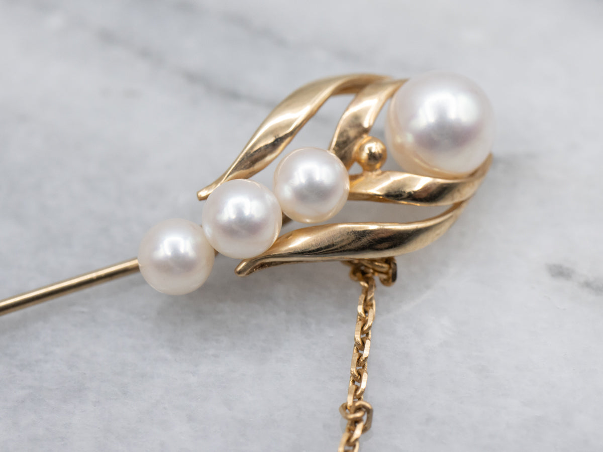 Vintage Saltwater Pearl Yellow Gold Stick Pin