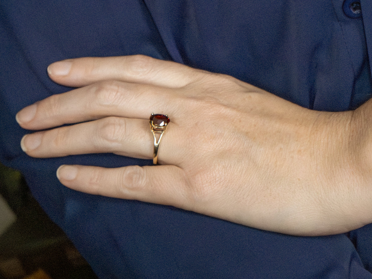 Oval Cut Garnet Yellow Gold Solitaire Ring