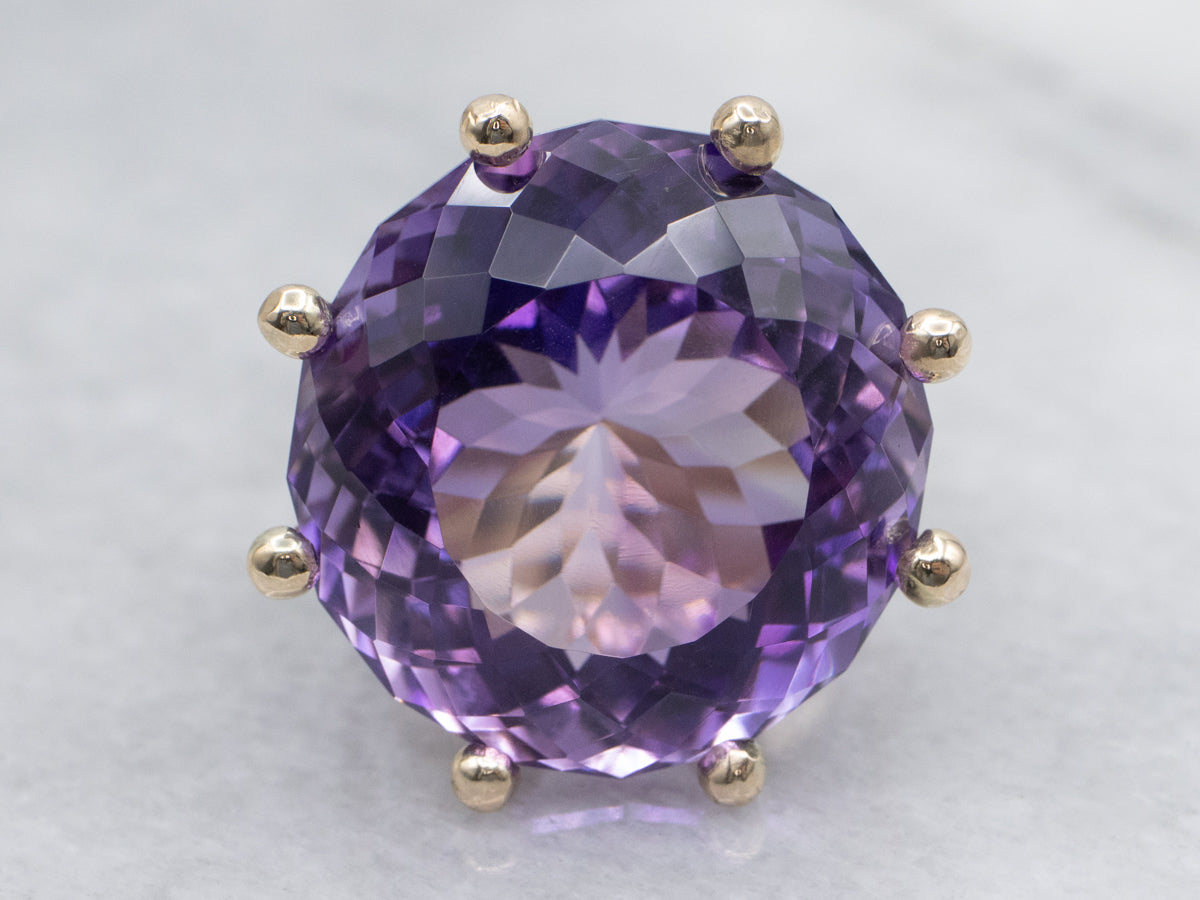 Round Fancy-Faceted Amethyst and Gold Cocktail Ring